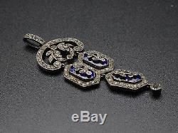 Superb Old Sterling Silver Pendant With Rhinestones And Blue Stones Xixeme
