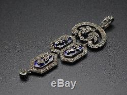 Superb Old Sterling Silver Pendant With Rhinestones And Blue Stones Xixeme