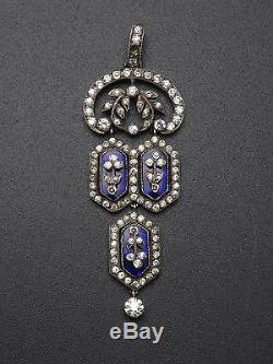 Superb Old Sterling Silver Pendant With Rhinestones And Blue Stones Xixeme