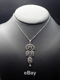 Superb Old Sterling Silver Pendant With Rhinestones And Blue Stones Xixeme