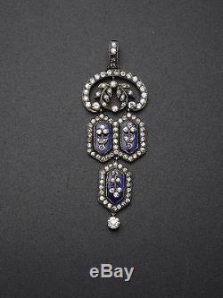 Superb Old Sterling Silver Pendant With Rhinestones And Blue Stones Xixeme