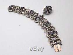 Superb Old Sterling Silver Vermeil Garnets Bracelet With Photo Holder Charm