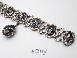 Superb Old Sterling Silver Vermeil Garnets Bracelet With Photo Holder Charm