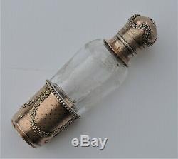 Superb Old Vial Alcohol / Melissa Crystal & Silver Gilt Nineteenth