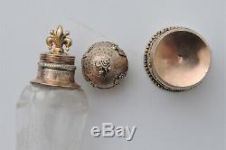 Superb Old Vial Alcohol / Melissa Crystal & Silver Gilt Nineteenth