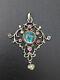 Superb Pendant Old Sterling Silver Turquoise Stones And Baroque Pearl Xix