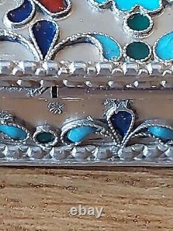 Superb Russian Enamelled Partitioned Box in Pure Silver Antique