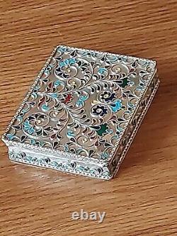 Superb Russian Enamelled Partitioned Box in Pure Silver Antique