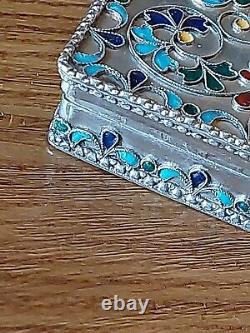 Superb Russian Enamelled Partitioned Box in Pure Silver Antique