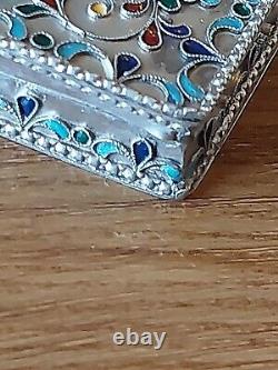 Superb Russian Enamelled Partitioned Box in Pure Silver Antique