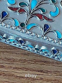 Superb Russian Enamelled Partitioned Box in Pure Silver Antique