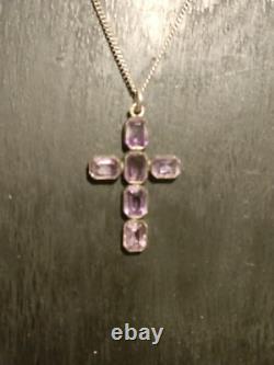 Superb and Ancient Great Religious Cross in Solid Silver and Amethyst