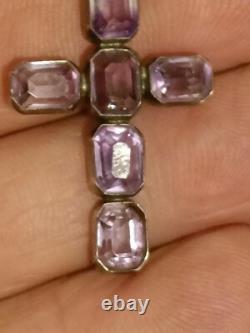 Superb and Ancient Great Religious Cross in Solid Silver and Amethyst