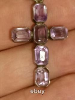 Superb and Ancient Great Religious Cross in Solid Silver and Amethyst