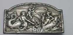 Superb antique solid silver brooch with ancient bas-relief Poseidon scene XIXth century