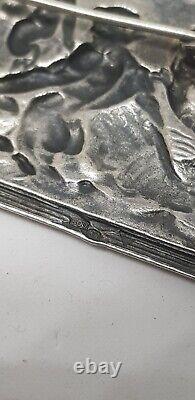 Superb antique solid silver brooch with ancient bas-relief Poseidon scene XIXth century