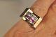 Tank Ring Old Silver Massif Antique Ruby Solid Silver Ring T53