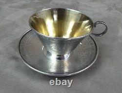 Tasse And Sub-tasse In Chiseled Solid Silver, Old