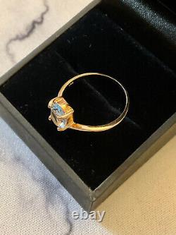 Topaz Blue Natural Antique Ring Vermeil Rose Gold and Solid Silver 55