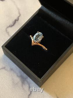 Topaz Blue Natural Antique Ring Vermeil Rose Gold and Solid Silver 55