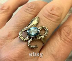 Topaz Serpent Blue, Silver Massif, Beautiful Old Original Ring