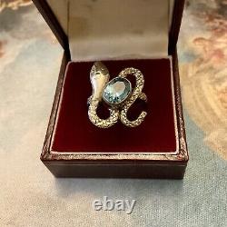 Topaz Serpent Blue, Silver Massif, Beautiful Old Original Ring
