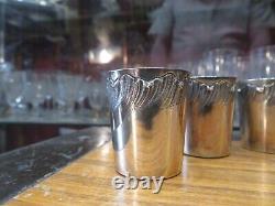 Translate this title in English: 6 antique solid silver cups, Minerva hallmark, Louis XV style, from the 1900s.