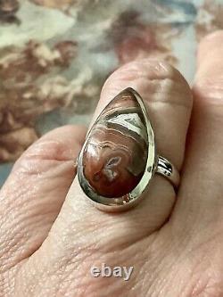 Translate this title in English: Ancient Marquise Agate Ring, Solid Silver, Unique Creator.