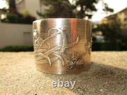 Translate this title in English: Ancient superb Art Nouveau silver iris napkin ring with solid silver monogram AB BA.