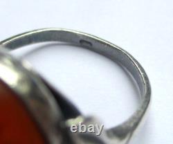Translate this title in English: 'Antique solid silver ring hallmarked with genuine amber, vintage jewelry, size 52.'
