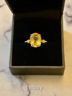 Translate this title in English: Old Trilogy Ring Citrine 2 Sapphires 14 Carat Yellow Gold Solid Silver.