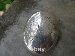 Translate this title in English: Old large solid silver snuffbox with romantic decoration (spring) 83 grams.