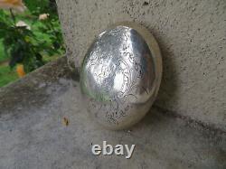 Translate this title in English: Old large solid silver snuffbox with romantic decoration (spring) 83 grams.