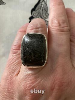 Translate this title in English: 'Vintage Solid Silver Ring with Rare Dinosaur Fossil Cabochon, Genuine, Size 56'