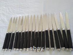 Translation: ANTIQUE 19th CENTURY SOLID SILVER EBONY HANDLES SET OF 3 X 18 KNIVES BY Paul Canaux