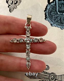Translation: Ancient Solid Silver Cross Pendant with 11 Genuine Blue Topaz Stones by Creator