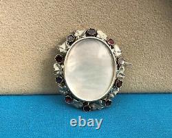 Translation: 'Antique Large Solid Silver Reliquary Brooch Amethyst & Mother of Pearl 19th Century Jewelry'