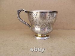 Translation: 'Antique Russian Solid Silver Chocolate Cup with 84 Nielloed Vermeil Interior'