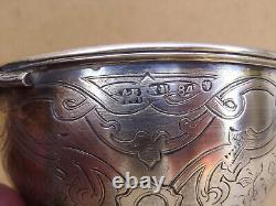 Translation: 'Antique Russian Solid Silver Chocolate Cup with 84 Nielloed Vermeil Interior'