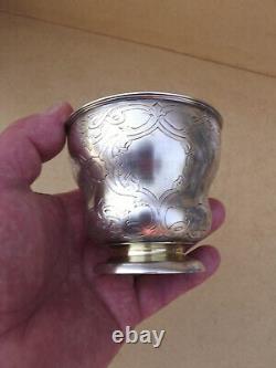 Translation: 'Antique Russian Solid Silver Chocolate Cup with 84 Nielloed Vermeil Interior'