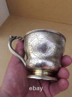 Translation: 'Antique Russian Solid Silver Chocolate Cup with 84 Nielloed Vermeil Interior'