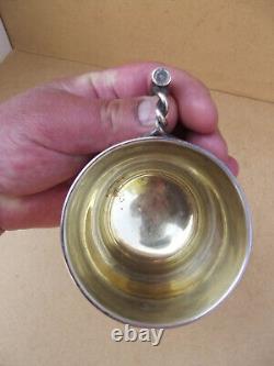 Translation: 'Antique Russian Solid Silver Chocolate Cup with 84 Nielloed Vermeil Interior'