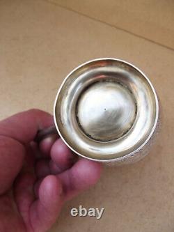 Translation: 'Antique Russian Solid Silver Chocolate Cup with 84 Nielloed Vermeil Interior'
