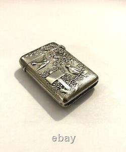 Translation: Antique pyrogenic / solid silver match case Swallow decoration Box