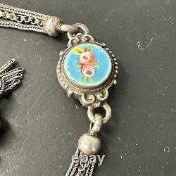 Translation: Former Great Chatelaine Pocket Watch Chain in Solid Silver with Enamel