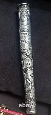 Translation: Large Scroll of Religious Parchment in Solid Silver Case, L. 29cm, Antique