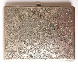 Transmission Cigarette Case Engraved Solid Silver Around 1920 Old Silver Box 100g
