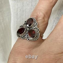 Trefle Ancienne Ring Used Silver Massif Et Grenats