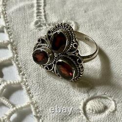 Trefle Ancienne Ring Used Silver Massif Et Grenats