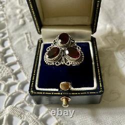 Trefle Ancienne Ring Used Silver Massif Et Grenats
